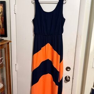 Gibson Latimer Navy and Orange Chevron Maxi Dress